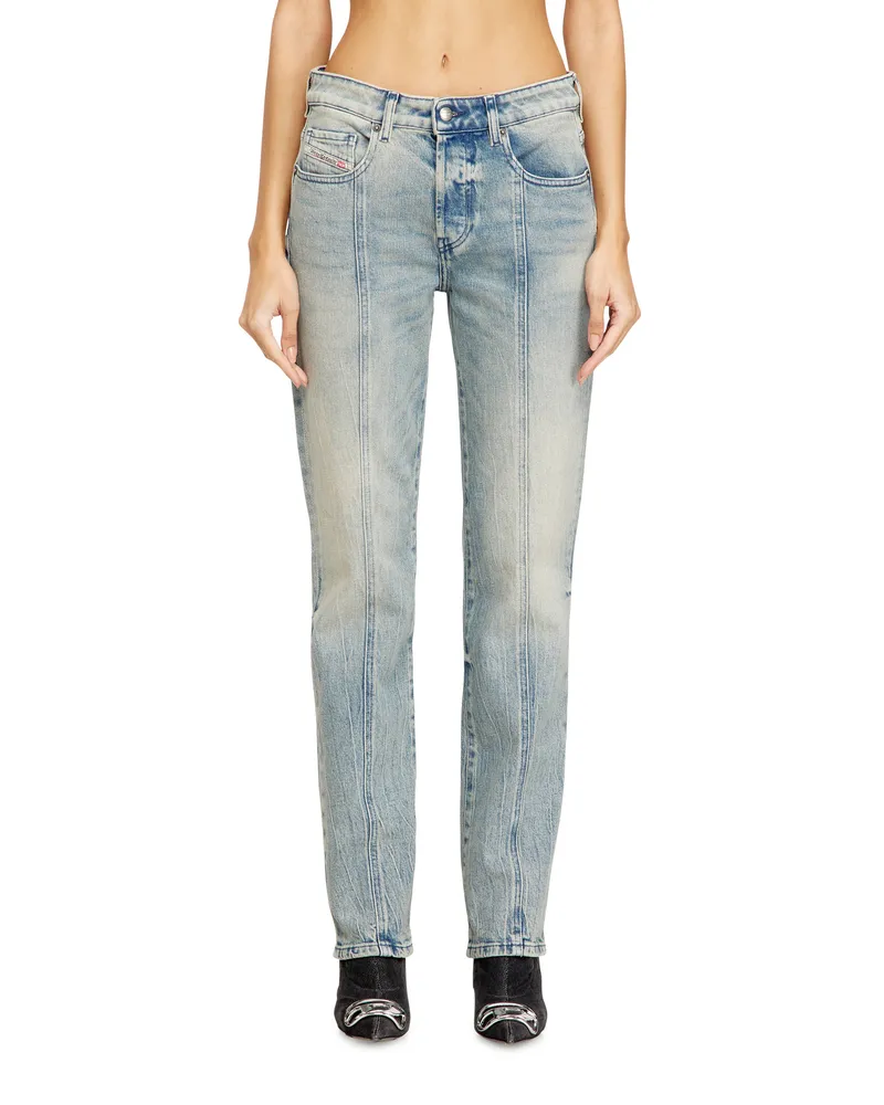 Diesel Regular Jeans Low Waist 1989 D-Mine, Hellblau, Knopfverschluss Blau