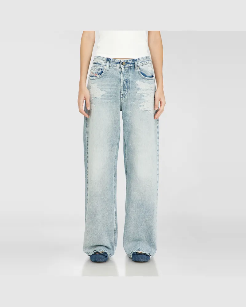 Diesel Relaxed Jeans Regular Waist 1990 D-Waigee, Hellblau, Knopfverschluss Blau