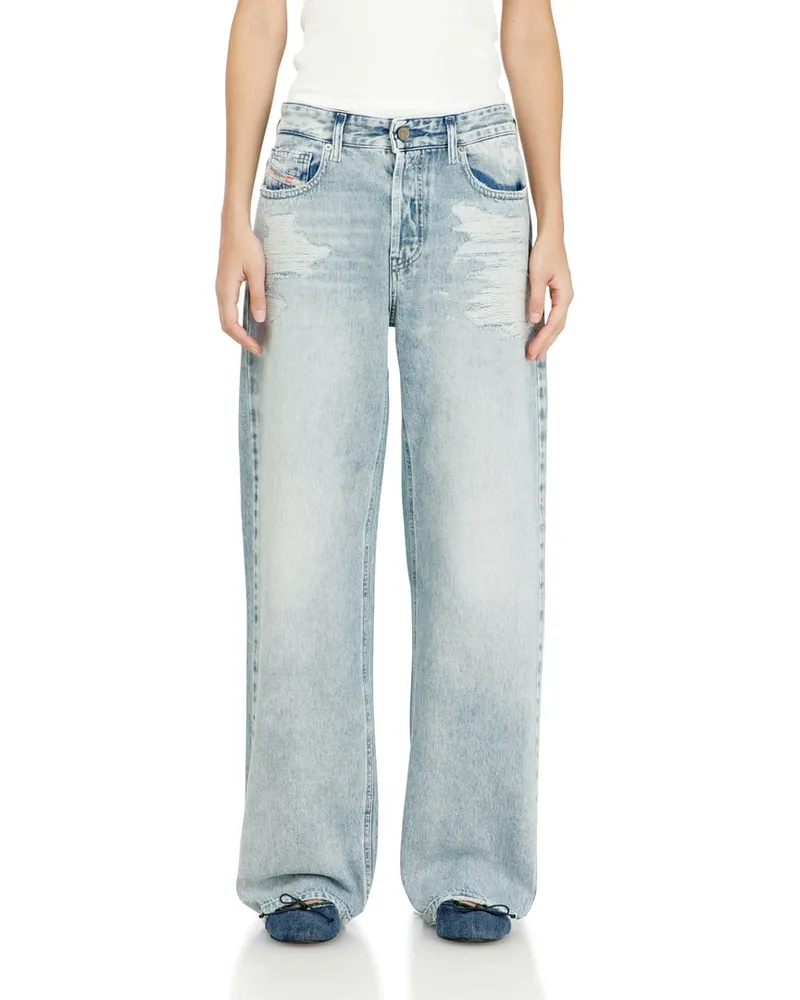 Diesel Relaxed Jeans Regular Waist 1990 D-Waigee, Hellblau, Knopfverschluss Blau