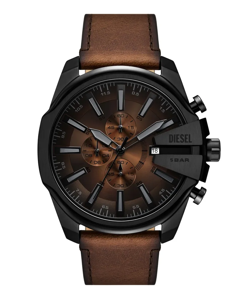 Diesel Mega Chief Slim Armbanduhr aus braunem Leder - Uhren - Herren - Braun Braun