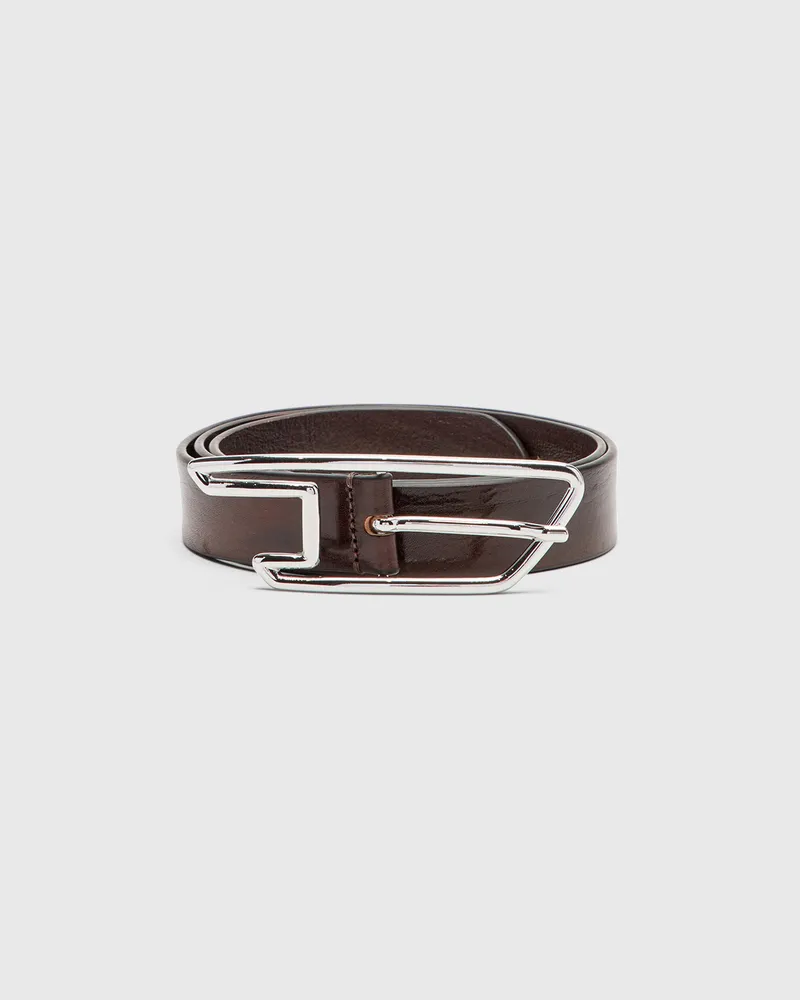 Diesel 3 cm breiter Gürtel aus gewachstem Leder mit D-Logo-Schnalle - Gürtel - Unisex - Braun Braun