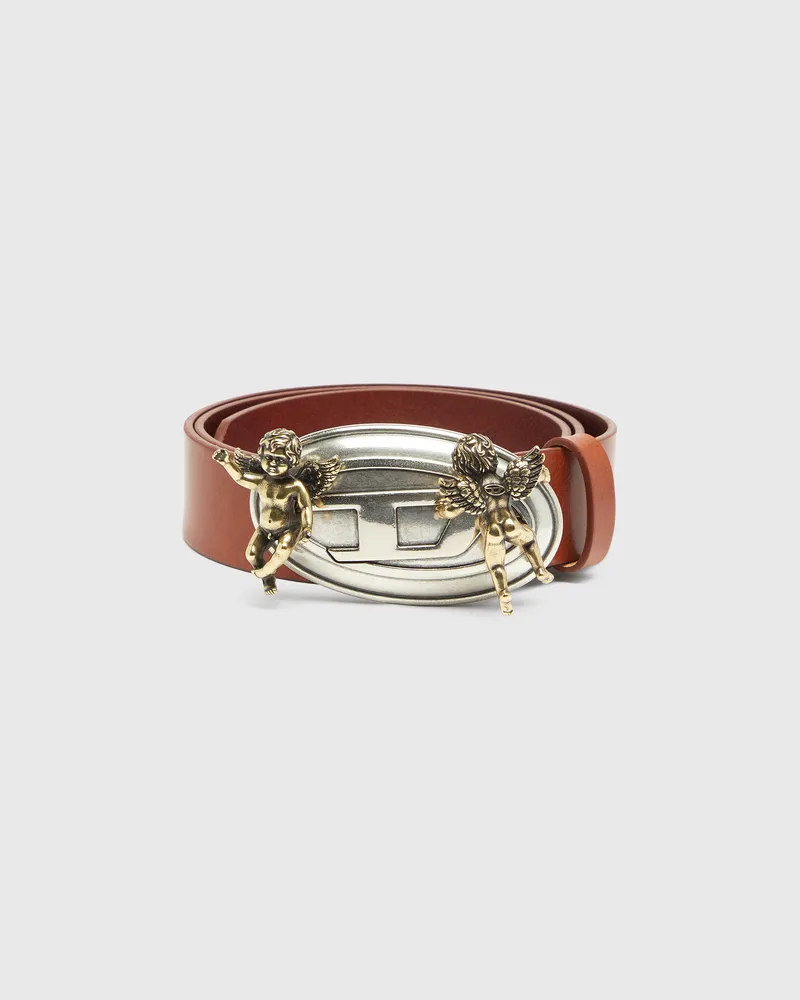 Diesel 3,5 cm Ledergürtel mit Oval D Schnalle und Cherub - Gürtel - Damen - Braun Braun