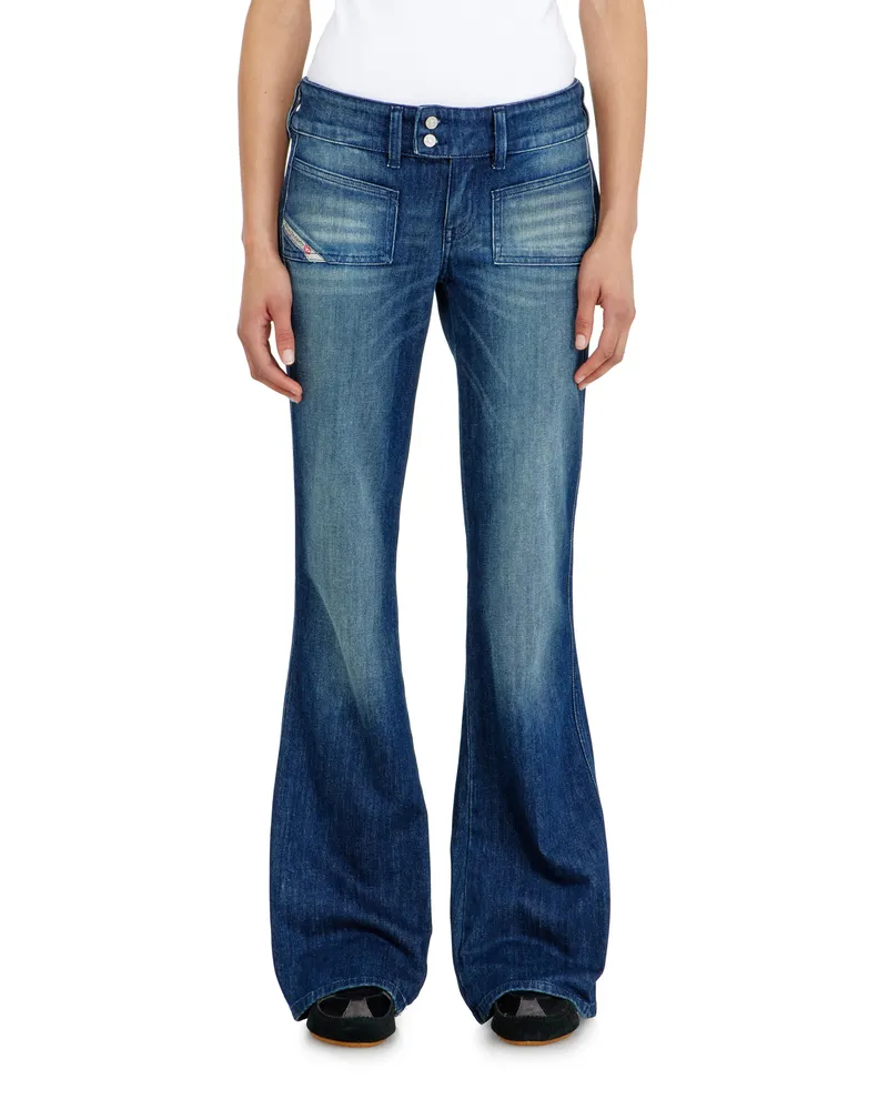 Diesel Bootcut Jeans Low Waist D-Hush, Dunkelblau, Reißverschluss Blau