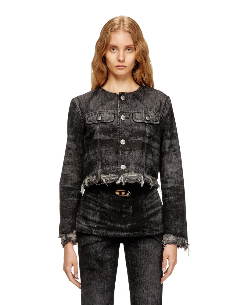 Diesel Jacke aus gelaserte Baumwolle-Hanf-Denim - Denim jacken - Damen - Schwarz Schwarz