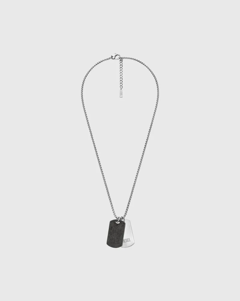 Diesel Dog-Tag-Halskette aus Edelstahl mit Denim-Textur - Halsketten - Unisex - Silber Silber