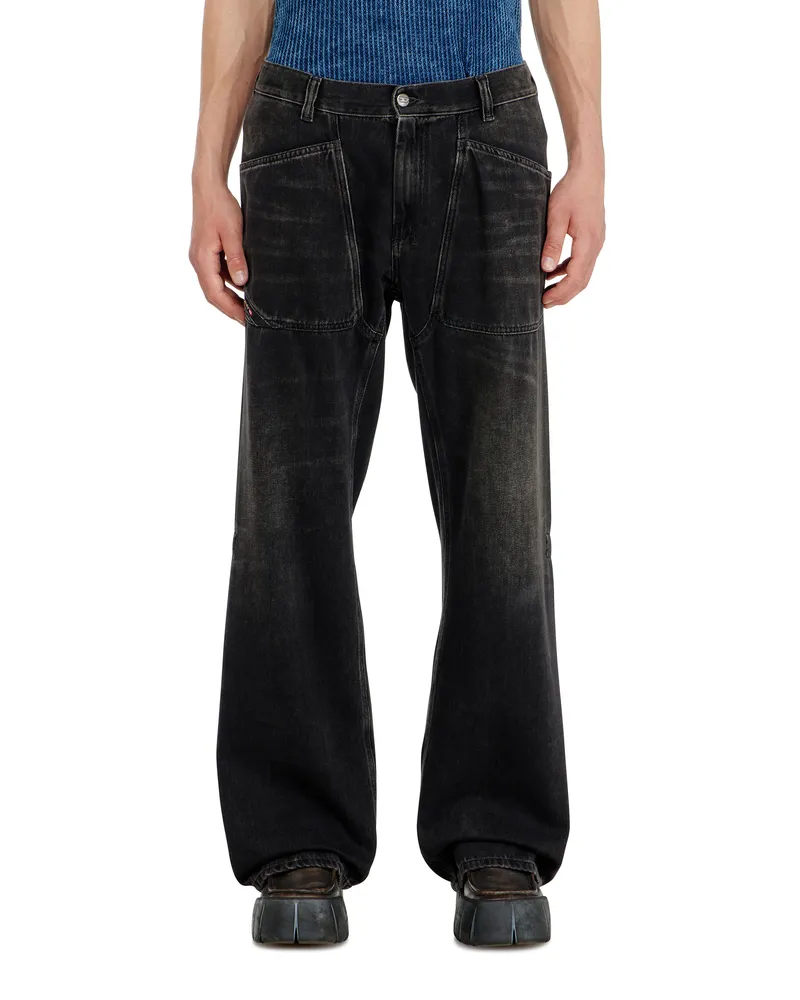 Diesel Relaxed Jeans Regular Waist D-Zeta, Schwarz/Dunkelgrau, Reißverschluss Schwarz