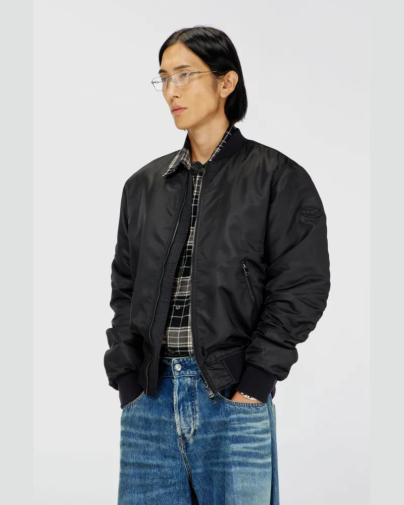 Diesel Nylon-Bomberjacke mit Rippbündchen - Jacken - Herren - Schwarz Schwarz