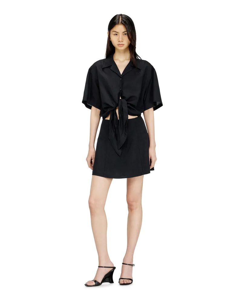 Diesel Mini-Kleid aus Leinenmischung mit Taillenknoten - Kleider - Damen - Schwarz Schwarz