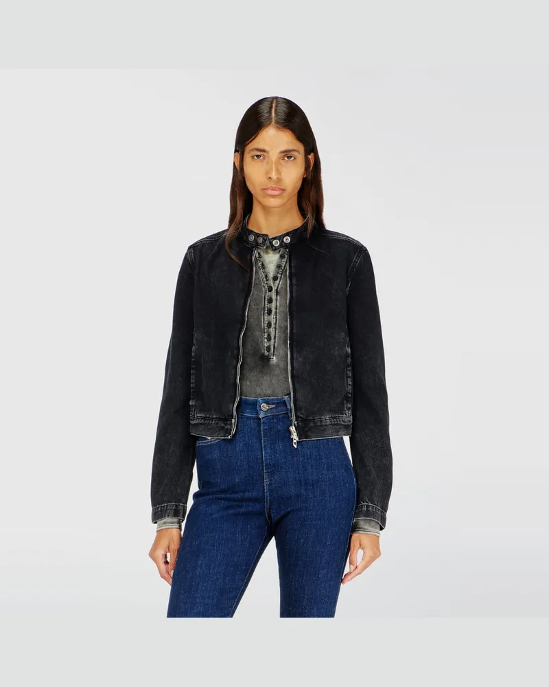 Diesel Motorradjacke aus Denim in Clean-Wash-Denim - Denim jacken - Damen - Schwarz Schwarz