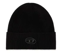 Gerippte Beanie-Mütze mit D-Stickerei - Mützen - Unisex - Schwarz