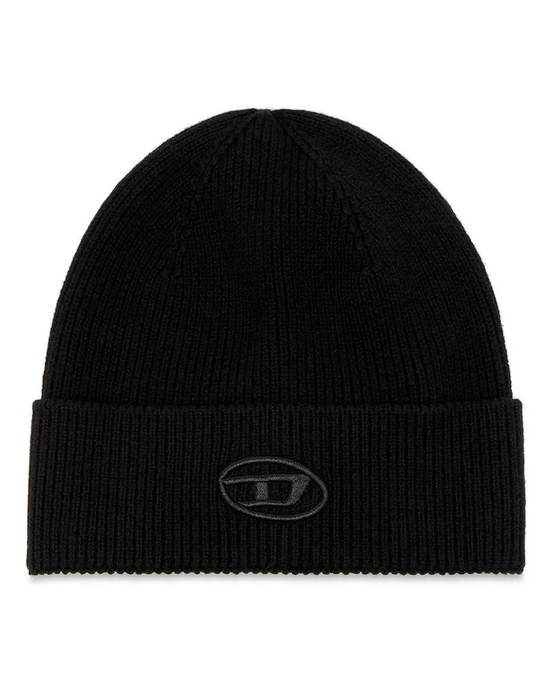Diesel Gerippte Beanie-Mütze mit D-Stickerei - Mützen - Unisex - Schwarz Schwarz