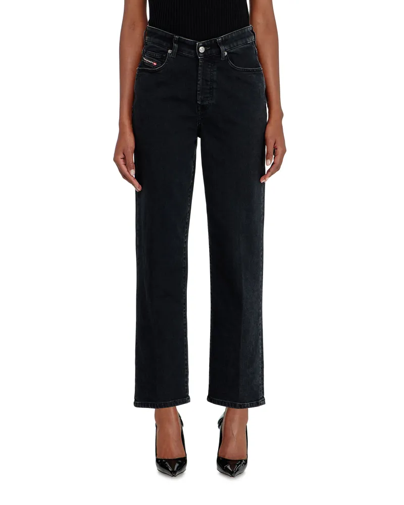 Diesel Regular Jeans High Waist 1981 D-Went, Schwarz/Dunkelgrau, Knopfverschluss Schwarz