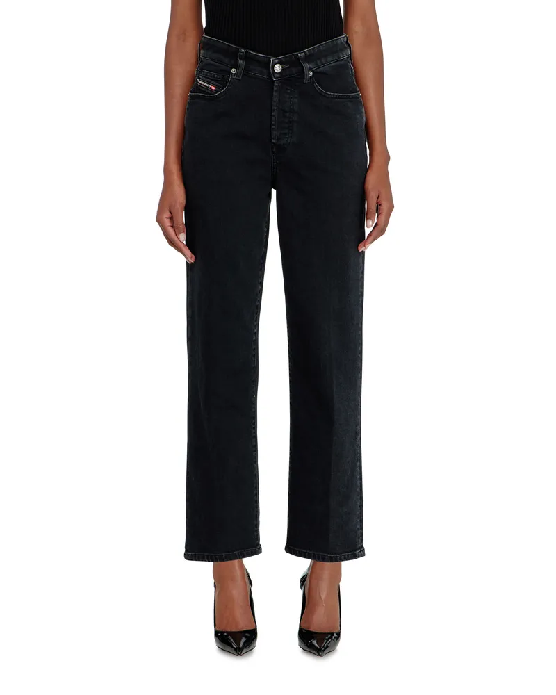 Diesel Regular Jeans High Waist 1981 D-Went, Schwarz/Dunkelgrau, Knopfverschluss Schwarz