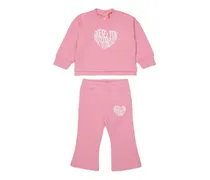 Sweat-Set mit Grafikdruck - Latzhosen - Damen - Rosa