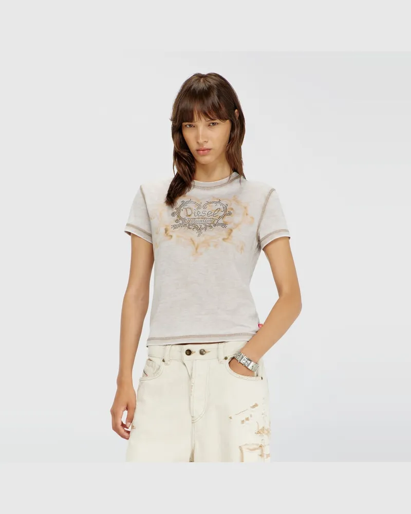 Diesel Jersey-T-Shirt mit Strasssteinen und burnout effect - T-Shirts - Damen - Grau Grau