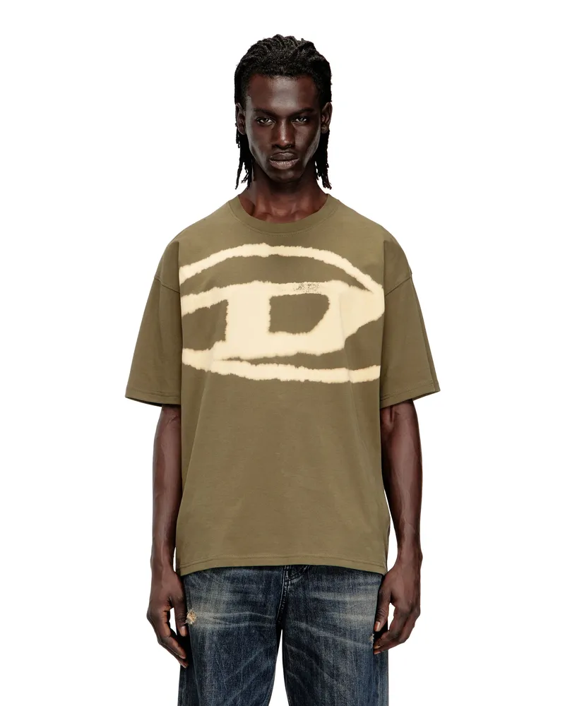 Diesel T-Shirt mit gebleichtem Oval D-Logo - T-Shirts - Herren - Grün Grün