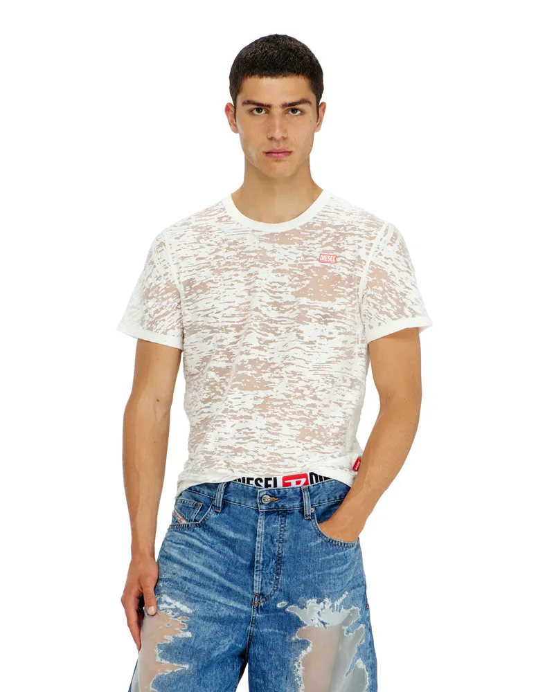 Diesel T-shirt aus all-over devoré-Jersey - T-Shirts - Unisex - Weiss Weiss
