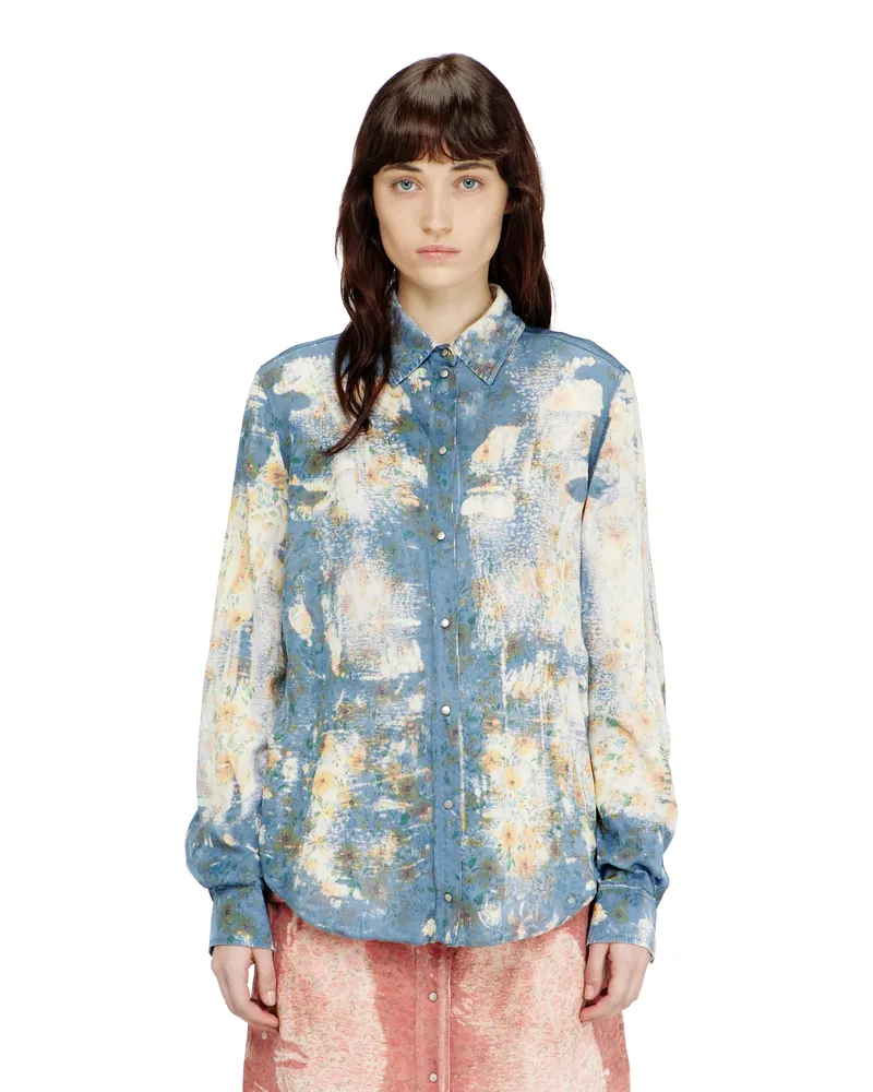 Diesel Hemd mit Blumenmuster in Röntgenoptik - Hemden - Damen - Blau Blau