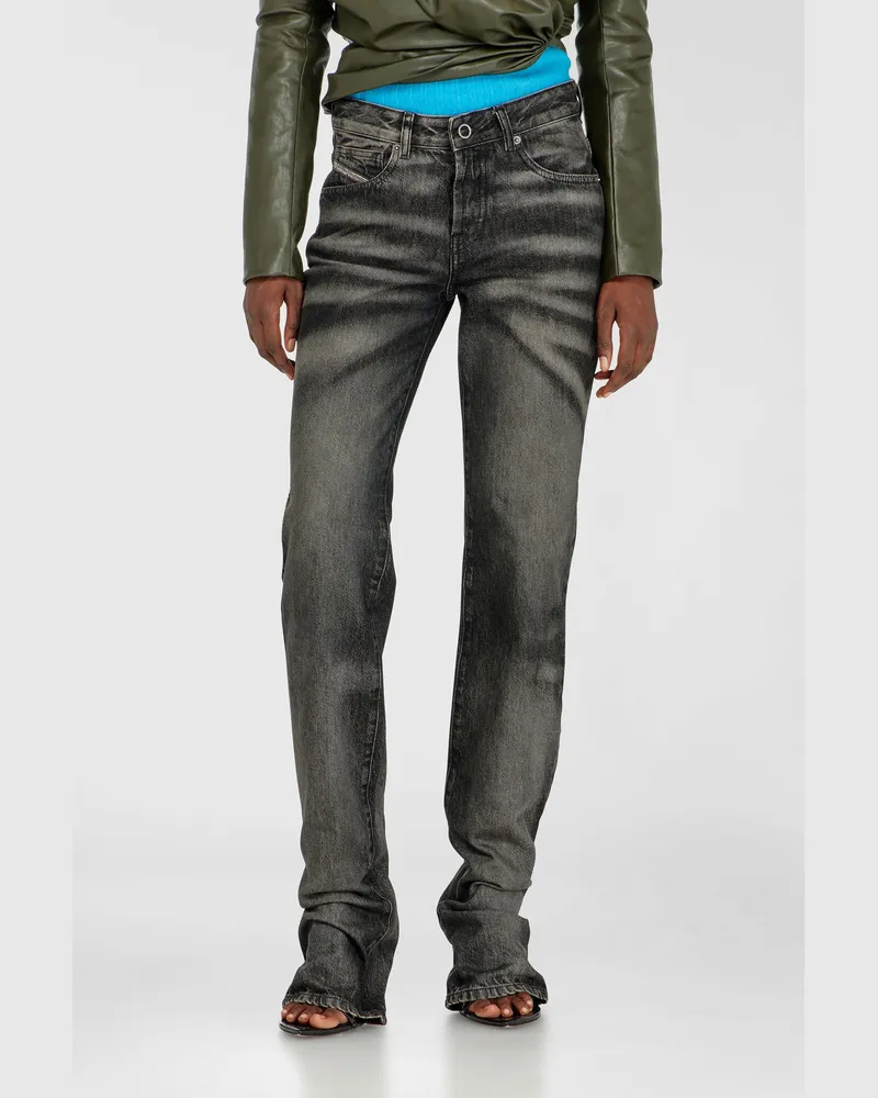 Diesel Regular Jeans Regular Waist D-Heel, Schwarz/Dunkelgrau, Knopfverschluss Schwarz