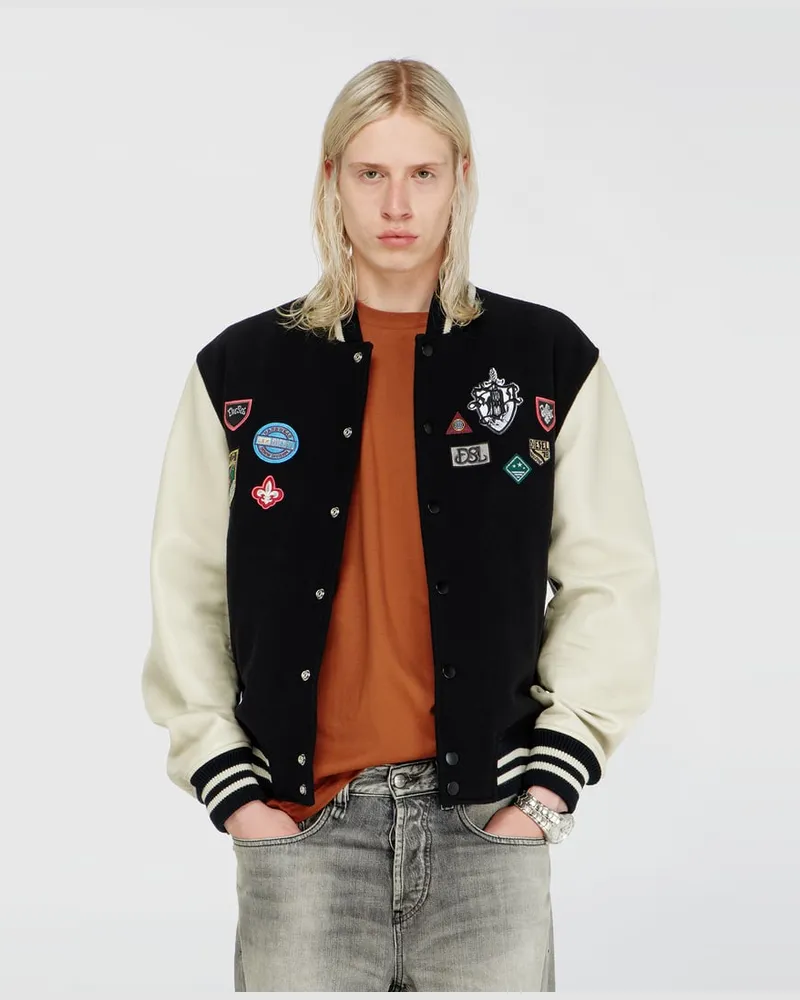 Diesel Bomberjacke aus Wolle und Leder mit Patches - Lederjacken - Herren - Bunt Bunt