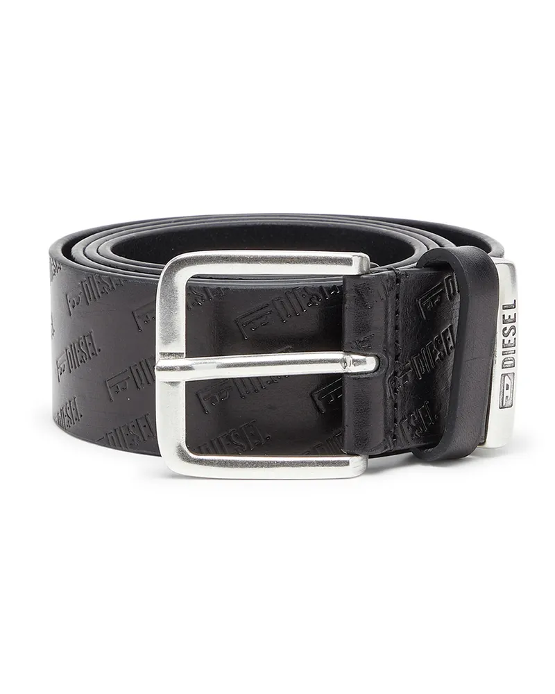 Diesel 4 cm Ledergürtel mit all-over geprägtem Diesel logo - Gürtel - Herren - Schwarz Schwarz