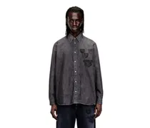 Jeanshemd mit besticktem Emblem - Denimhemden - Herren - Grau