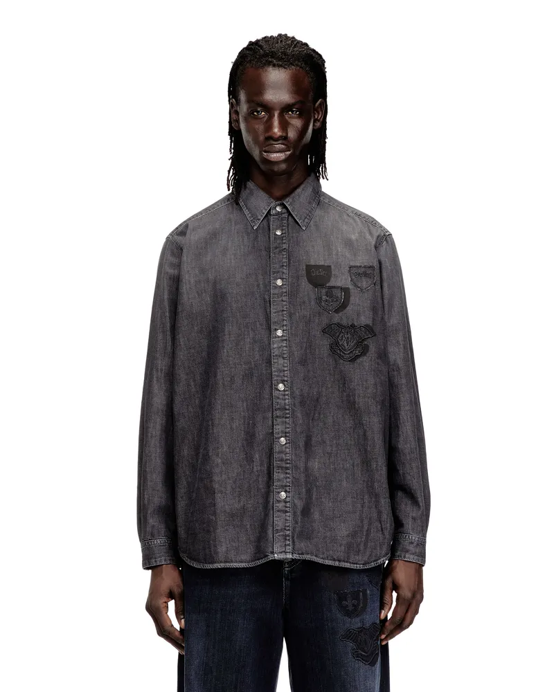 Diesel Jeanshemd mit besticktem Emblem - Denimhemden - Herren - Grau Grau