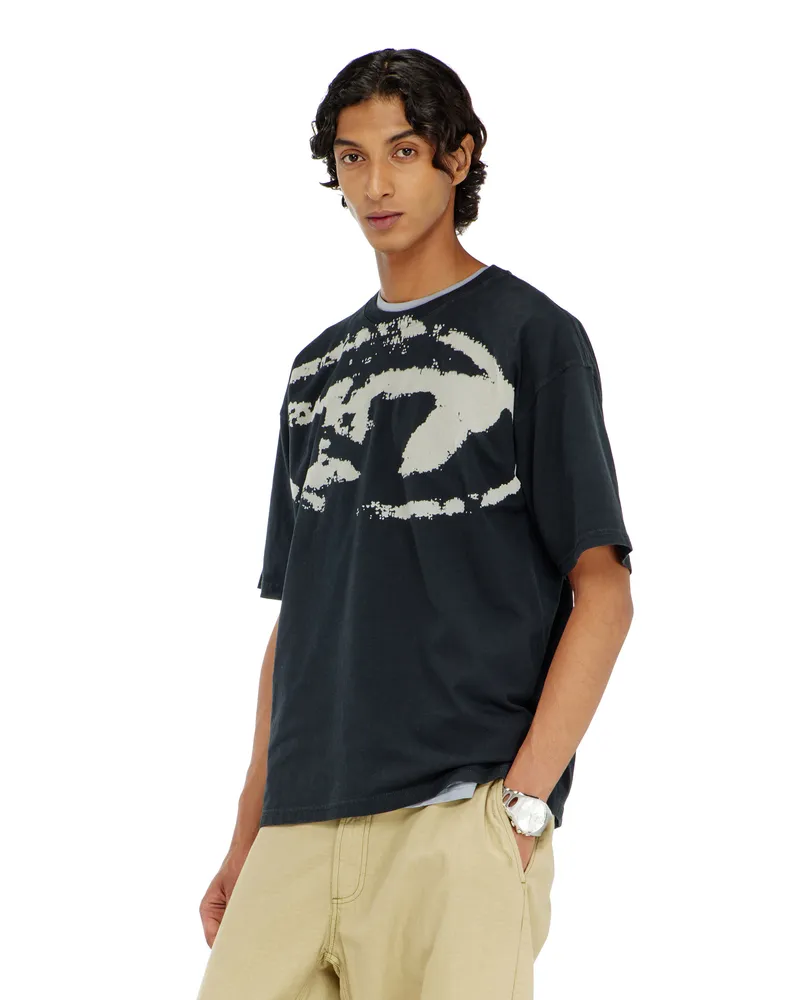 Diesel T-Shirt mit beflocktem Distressed-Logo - T-Shirts - Herren - Schwarz Schwarz
