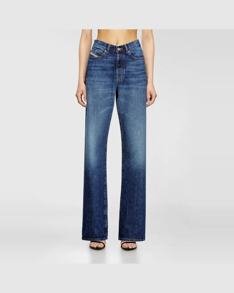 Diesel Regular Jeans High Waist 1971 D-Sent, Mittelblau, Knopfverschluss Blau