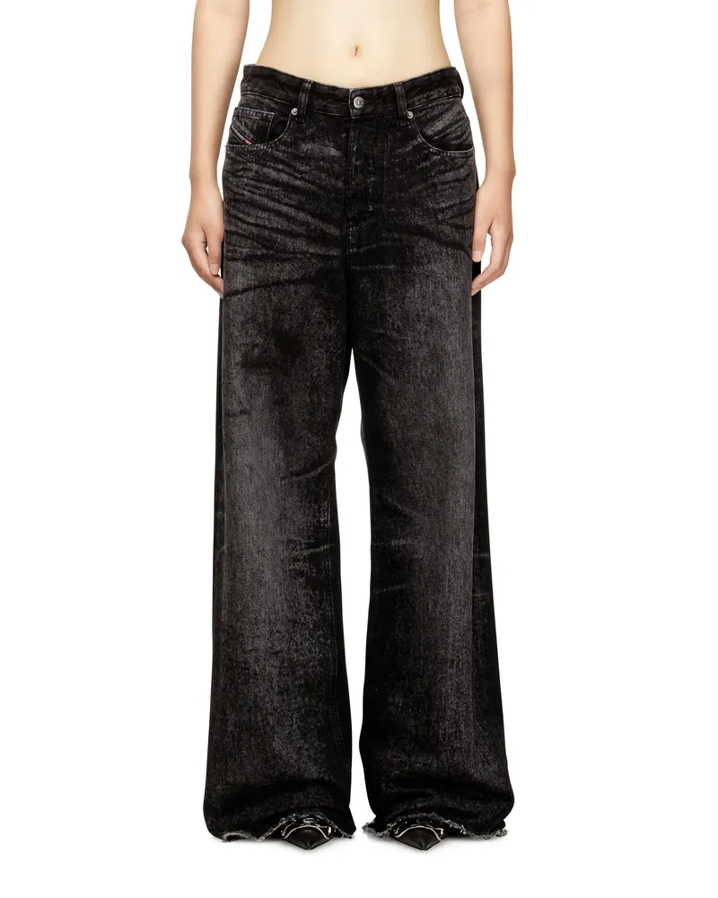 Diesel Relaxed Jeans Low Waist 1996 D-Sire, Schwarz/Dunkelgrau, Knopfverschluss Schwarz
