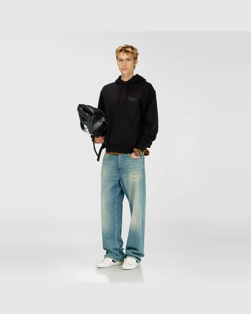 Diesel Hoodie aus Baumwolle mit tonalem Oval D Logo-Stickerei - Sweatshirts - Herren - Schwarz Schwarz