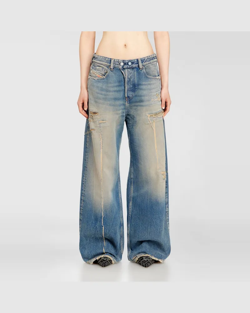 Diesel Relaxed Jeans Low Waist 1996 D-Sire, Mittelblau, Knopfverschluss Blau