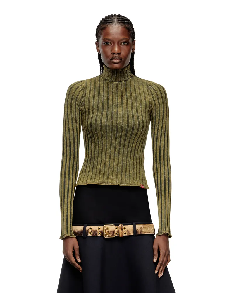 Diesel Pullover aus behandeltem Jersey mit breitem Rippenstrick - Strickwaren - Damen - Grün Grün