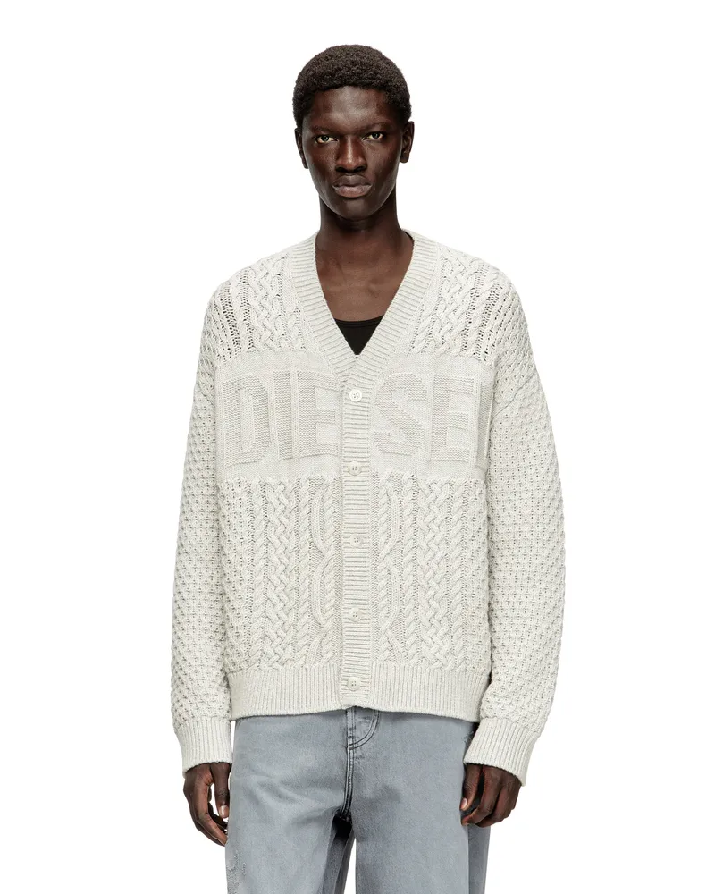 Diesel Cable-knit cardigan with Diesel logo - Strickwaren - Herren - Grau Grau