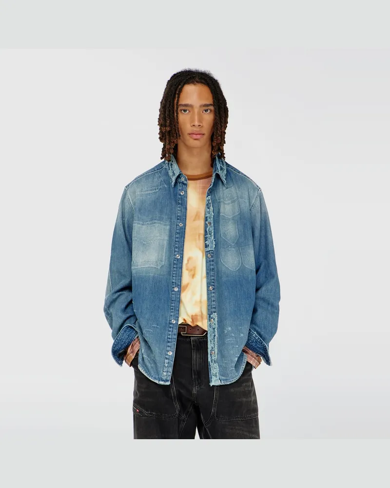 Diesel Hemd aus distressed Patch-Effekt-Denim - Denimhemden - Herren - Blau Blau