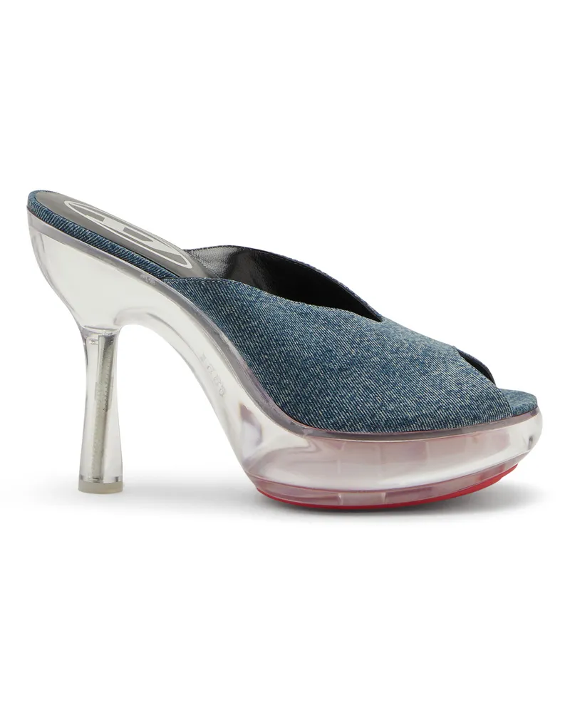 Diesel D-Lake-Pantoletten mit Plateau-Sohle aus Denim und Plexiglas - Sandalen - Damen - Blau Blau