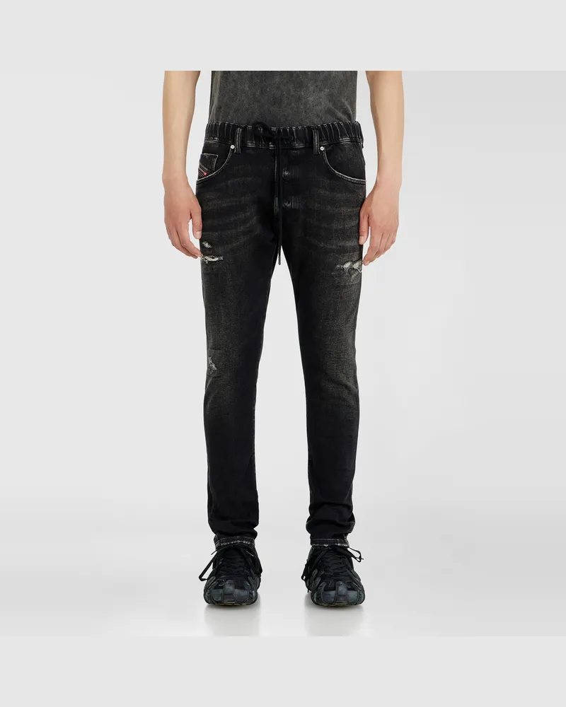 Diesel Regular Regular Waist 2030 D-Krooley Joggjeans, Schwarz/Dunkelgrau, Elastischer Bund Schwarz