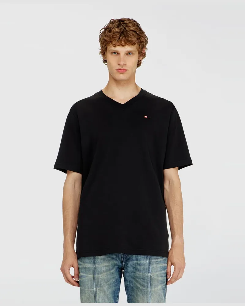 Diesel T-Shirt mit V-Ausschnitt und Mikro-Logo-Stickerei - T-Shirts - Herren - Bunt Bunt