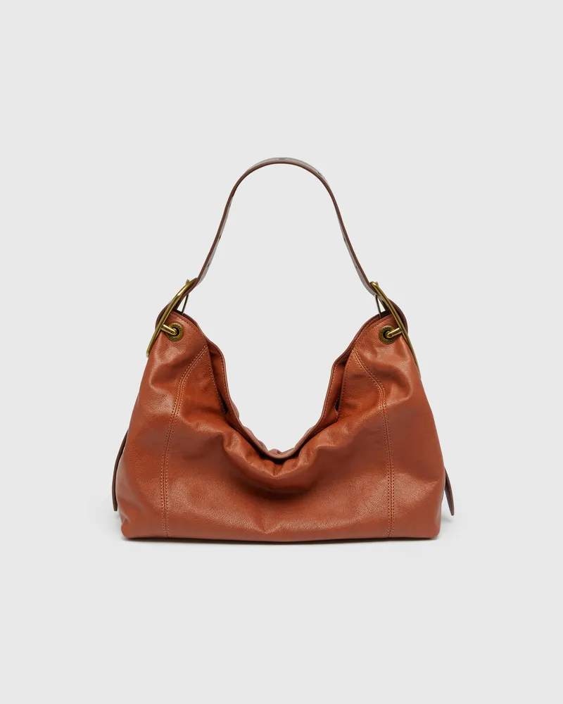 Diesel D-Line-Schultertasche aus glänzendem, geknittertem Leder - Schultertaschen - Damen - Braun Braun