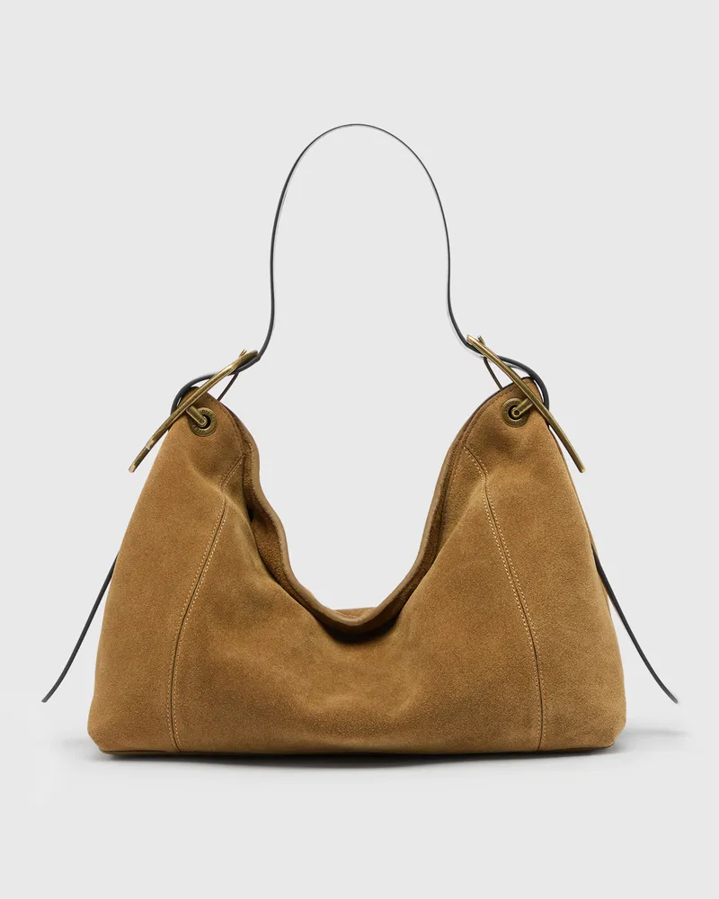 Diesel D-Line Schultertasche aus gewachstem Veloursleder - Schultertaschen - Damen - Braun Braun