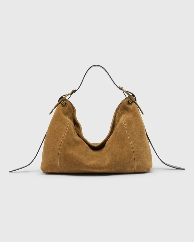 Diesel D-Line Schultertasche aus gewachstem Veloursleder - Schultertaschen - Damen - Braun Braun