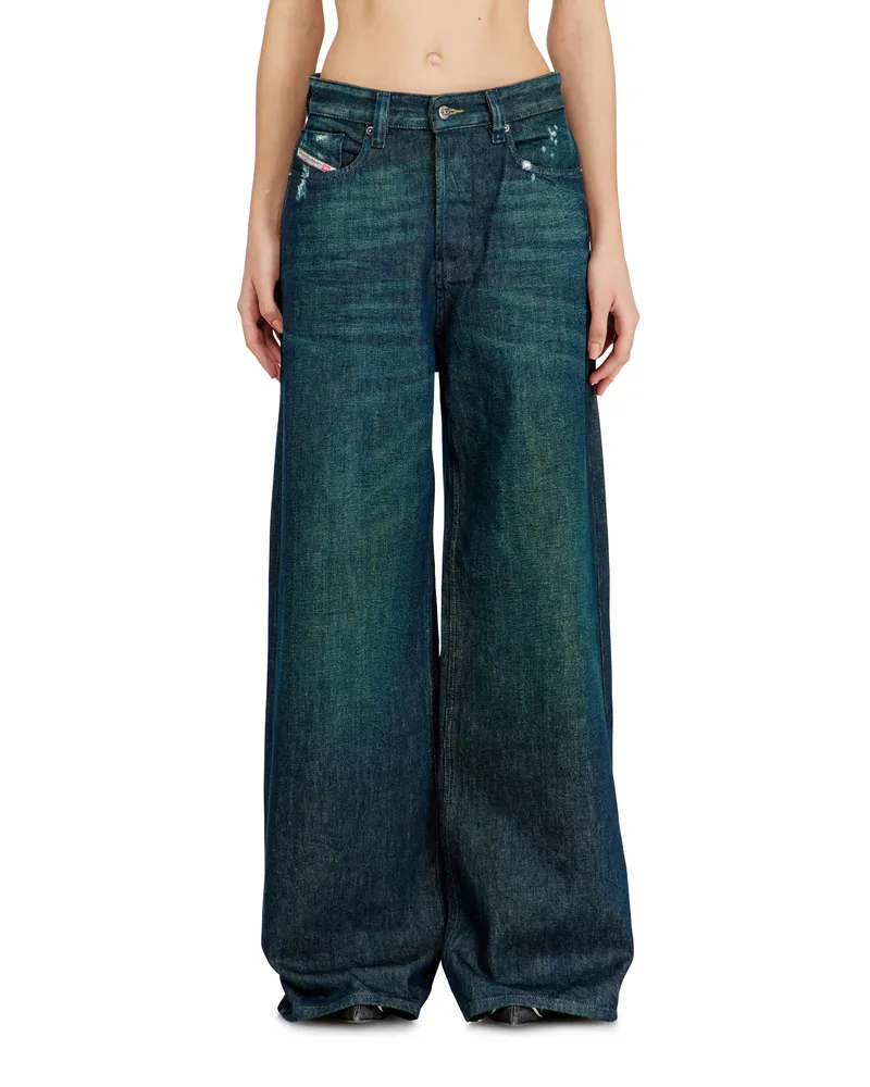 Diesel Relaxed Jeans Low Waist 1996 D-Sire, Dunkelblau, Knopfverschluss Blau