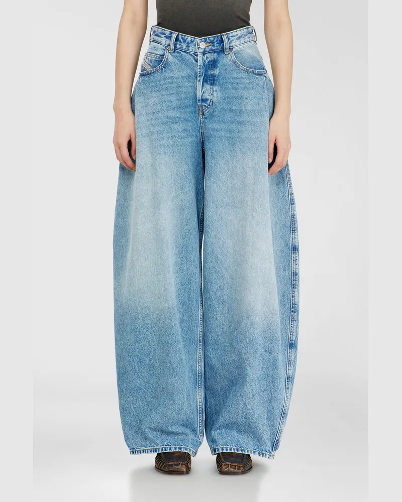 Diesel Relaxed Jeans High Waist 1987 D-Khelz, Hellblau, Knopfverschluss Blau