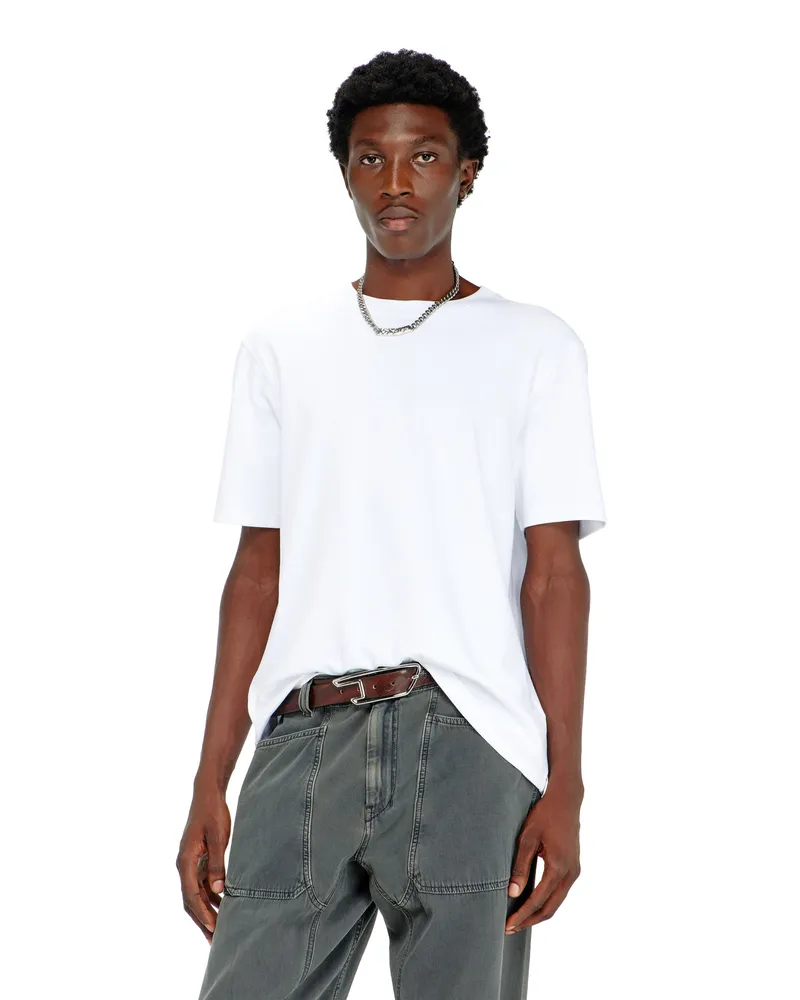 Diesel T-Shirt aus Baumwoll-Interlock mit Logo-Stickerei - T-Shirts - Herren - Weiss Weiss