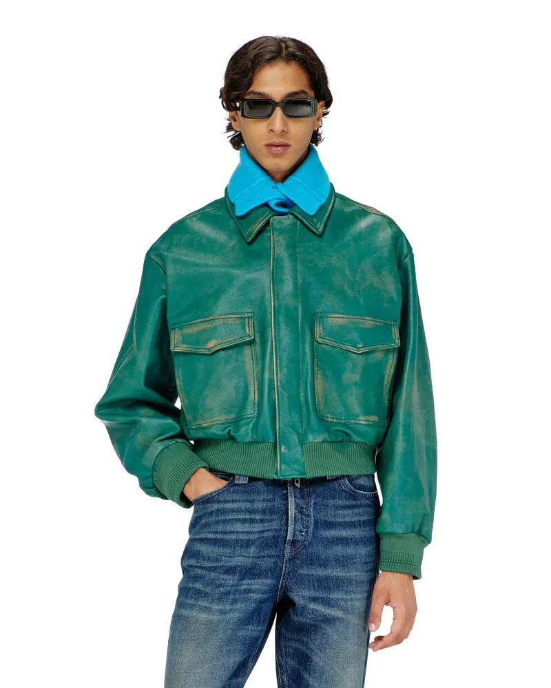 Diesel Aviator-Jacke aus behandeltem Leder - Lederjacken - Herren - Grün Grün