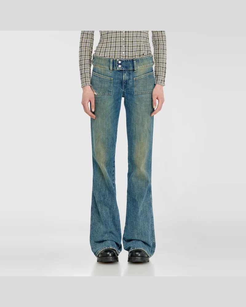 Diesel Bootcut Jeans Low Waist D-Hush, Mittelblau, Reißverschluss Blau