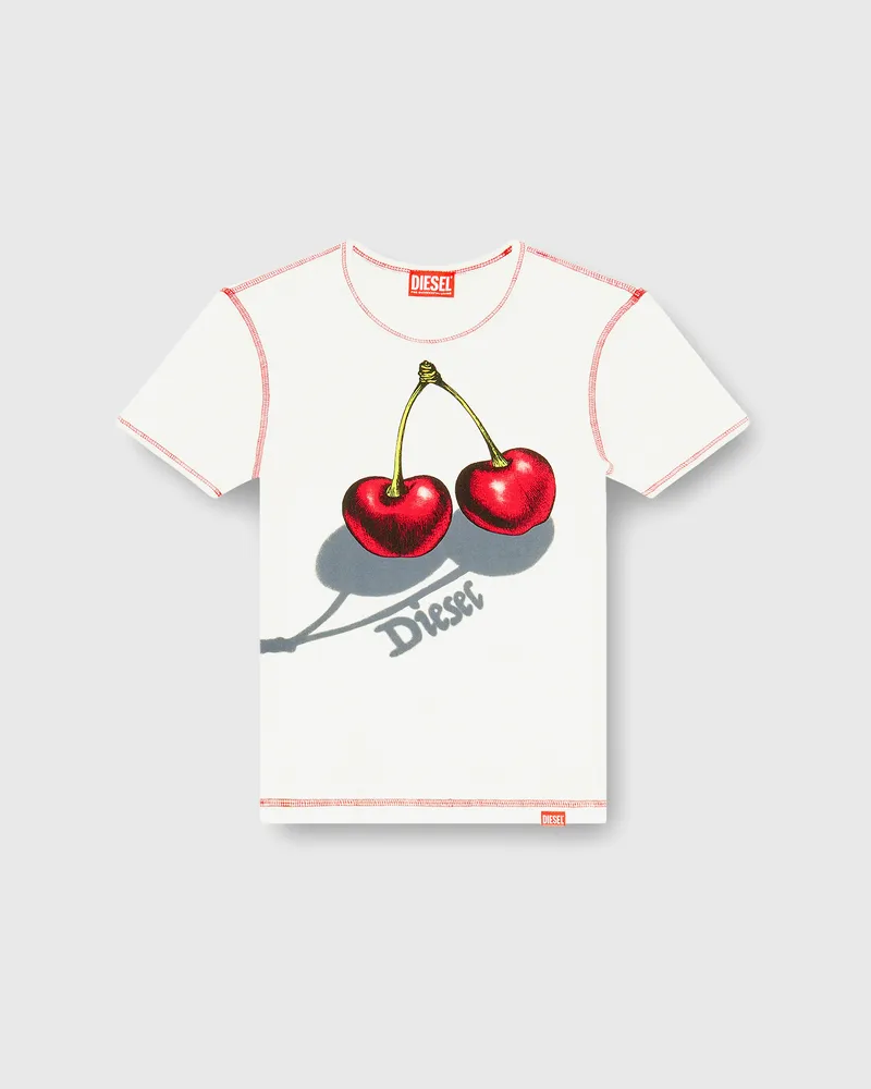 Diesel Schlank geschnittenes Baumwoll-T-Shirt mit Kirschdruck - T-Shirts - Damen - Weiss Weiss