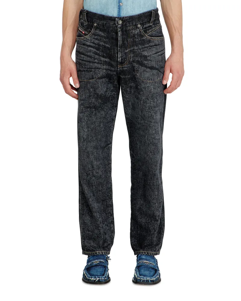 Diesel Relaxed Jeans Low Waist D-Marcus, Schwarz/Dunkelgrau, Knopfverschluss Schwarz