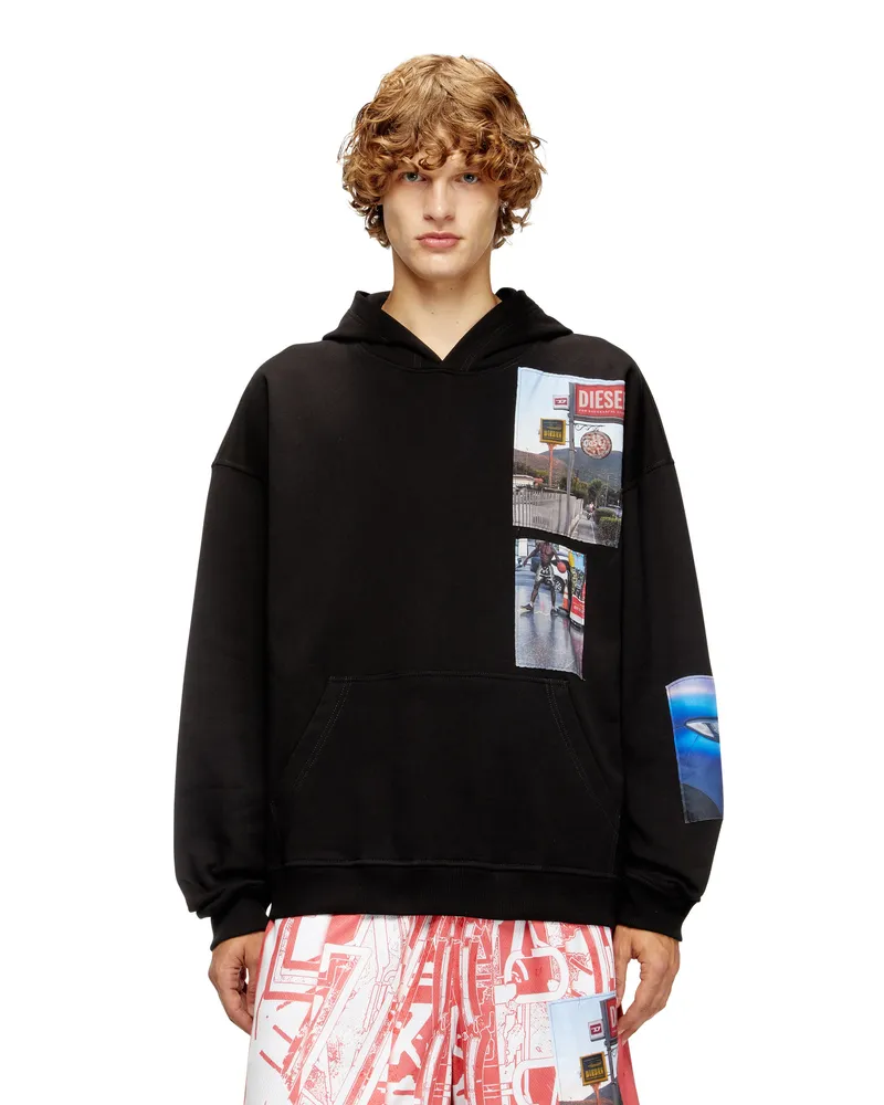 Diesel Kapuzenpullover mit Logo-Foto-Patches - Sweatshirts - Herren - Schwarz Schwarz