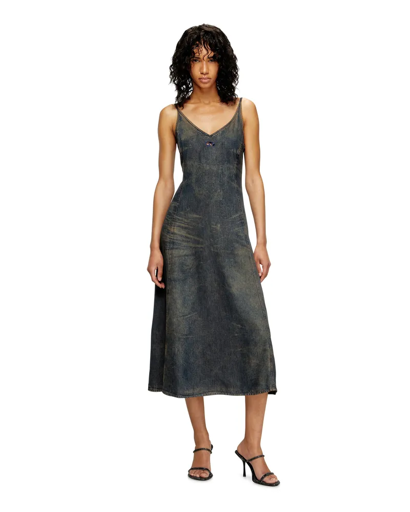 Diesel Midi-Kleid aus fließendem Denim mit Schmutz-Effekt - Kleider - Damen - Blau Blau
